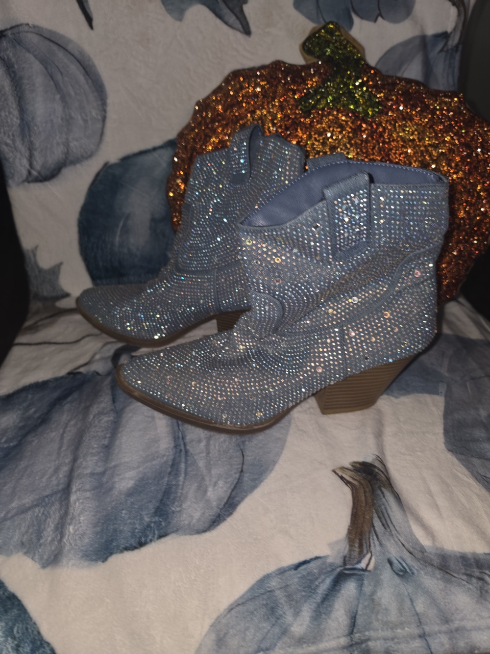 Sparkle Blue Western Ankle Boots